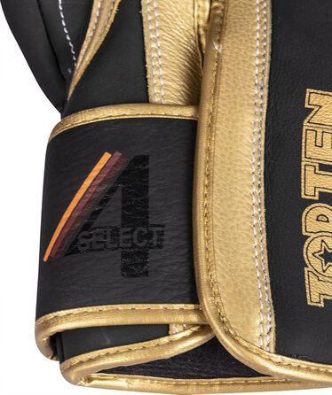 Боксерські рукавички TOP TEN '4Select' з натуральної шкіри (Золото-Чорний, 12 oz)