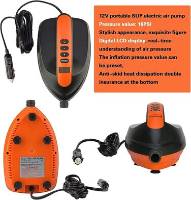 Електричний насос для SUP дошки Ruitx 16PSI, 12V для надувних SUP, човнів, велосипедів та наметів (Помаранчевий)