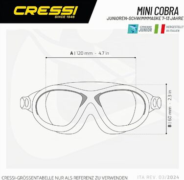 Маска для плавання CRESSI Mini Cobra Junior (7-15 років) - прозора/лайм. Антифог, антиподряпин, UV-захист, силікон, мікрорегульовані застібки для басейну та моря
