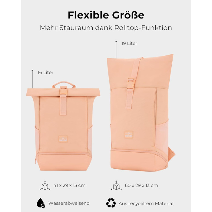 Рюкзак Johnny Urban Allen Medium помаранчевий, водостійкий, для ноутбука 15L, ролтоп, універсальний для жінок і чоловіків, для міста, університету, велосипеда, бізнесу, екологічний