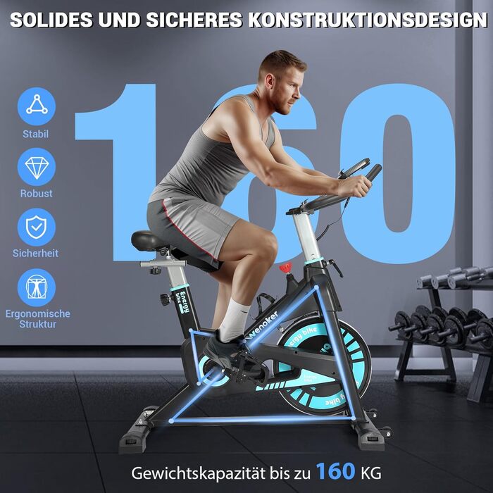 Венкер Домашній велотренажер з магнітним опором, Indoor Spinning Bike, до 160 кг, блакитний