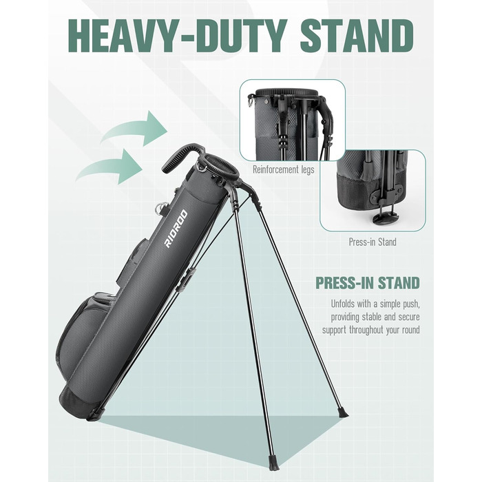 Сумка для гольфу на штативі, легка, 2-way роздільник, 3 кишені, сіра (A3)