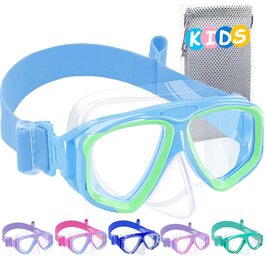Дитячі окуляри для плавання Vvinca з захистом носа та текстильним ремінцем, ударостійкі, проти запотівання та водонепроникні, для дітей 3–14 років (03-Blue Green)
