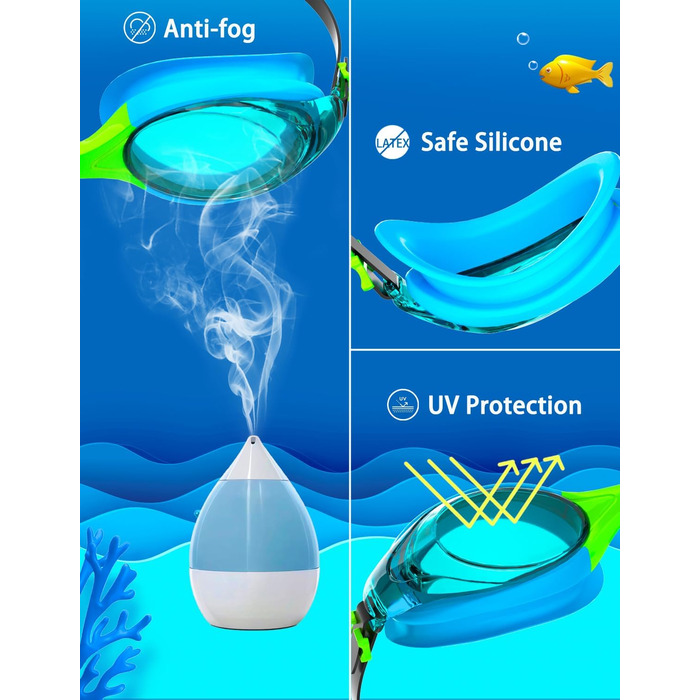 Дитячі окуляри для плавання, 2 шт. Окуляри для плавання для малюків, дітей та підлітків. Не запотівають, не пропускають воду, чіткий огляд. Дитячі окуляри для плавання від 3 до 12 років