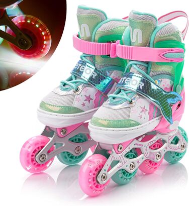 Дитячі ролики-інлайнери LED з регулюванням, фіолетовий, русалка. Зручні ролики для перших спроб катання, з підсвічуванням та змінним розміром.