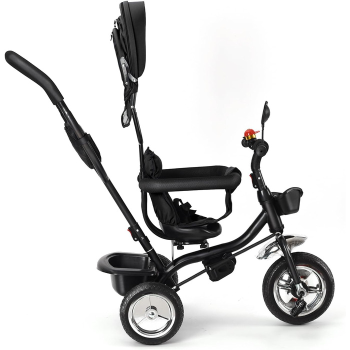 Триколісний велосипед для малюків 5 в 1, росте разом з дитиною, велосипед-коляска, поворотний сидіння 360°, штовхач, знімний капюшон, ремінь безпеки 3-точ., кошик, 1-5 років (5 в 1), чорний