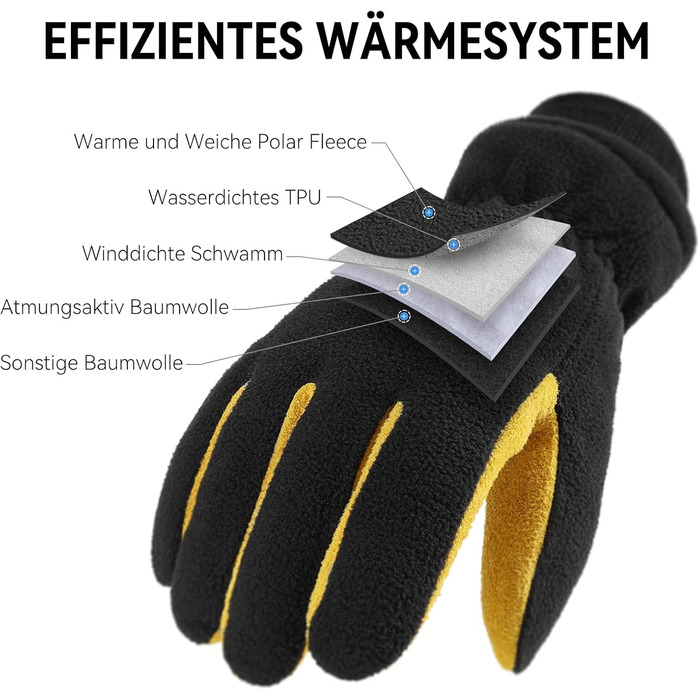 Зимові рукавички OZERO для чоловіків та жінок -30°C, з оленячої шкіри, водонепроникні, вітронепроникні, для водіння, походів, велосипеда (S, жовтий)
