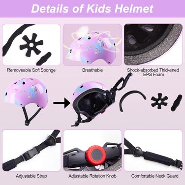 Дитячий шолом Unicorn Castle для дівчаток 3-8 років, комплект наколінників, рожевий