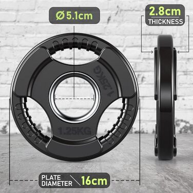 Олімпійські диски PhysKcal для штанги, 50 мм, 1,25–20 кг, чорні, гумові вагові диски для фітнесу та тренувань