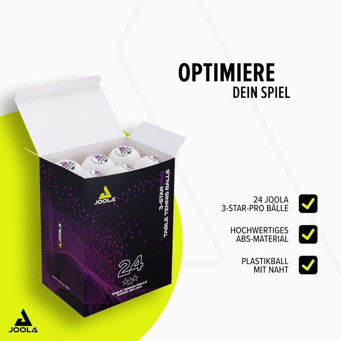М'ячі для настільного тенісу JOOLA 3-Star PRO, 40+ мм, 24 шт.
