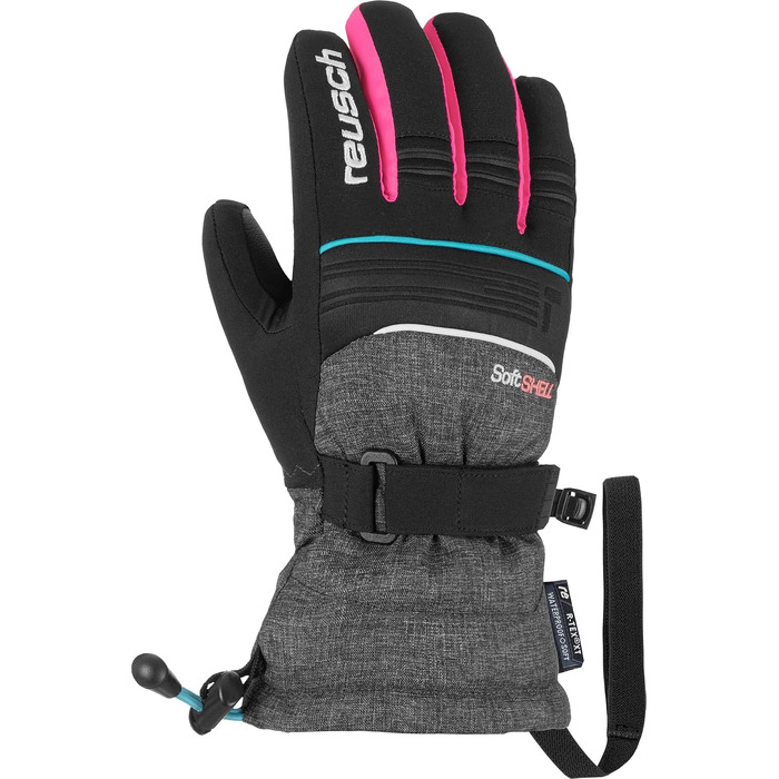 Дитячі гірськолижні рукавички Reusch Softshell, водонепроникні та вітрозахисні, чорно-сіро-рожеві, розмір 5