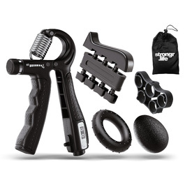 Набір для тренування кисті рук - 5 шт. (гумовий, кільцевий, м'ячик) з сумкою - тренажер хвата - опір 5-60 кг