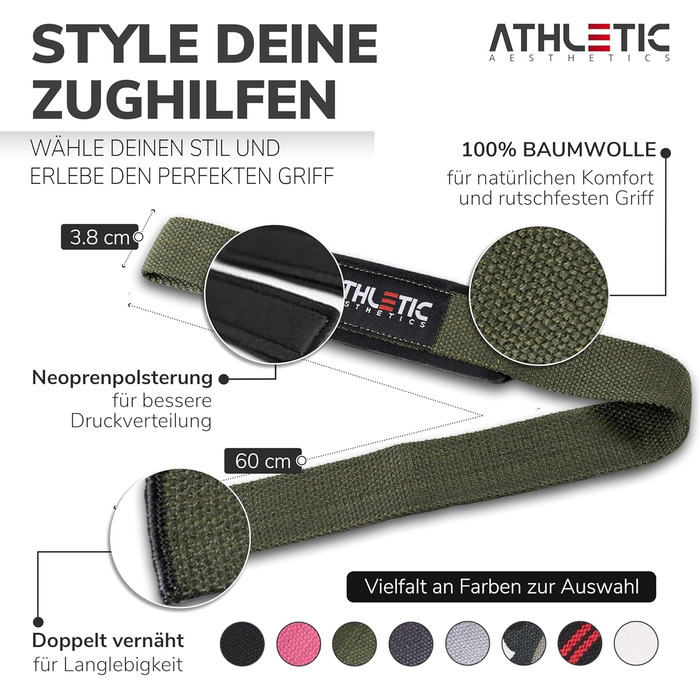 Підтримуючі ремені для важкої атлетики Athletic Aesthetics - Професійні ремені для підйому штанги 60 см для фітнесу, важкої атлетики, станової тяги (парні) - для жінок та чоловіків (оливковий)