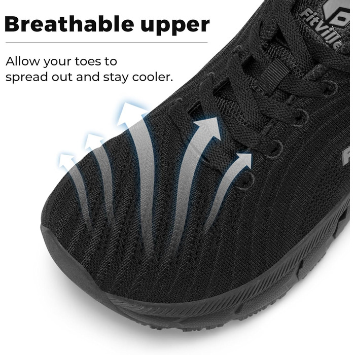 Жіночі кросівки для бігу FitVille з широкою стопою: дихаючі, зручні, спортивні, чорні (40 EU)