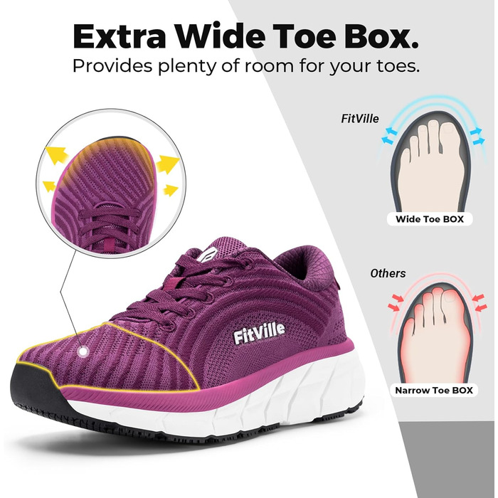 Жіночі кросівки для бігу FitVille з широкою стопою: дихаючі, легкі, зручні для ходьби (41 EU, фіолетовий)