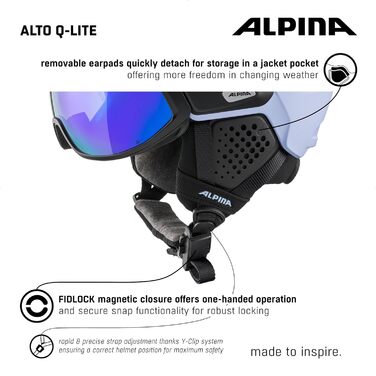 Гірськолижний шолом Alpina Alto Q-Lite з посиленим захистом, ударопоглинаючий, з контрастним візором, для дорослих, фіолетово-чорний, матовий, розмір 55-59 см