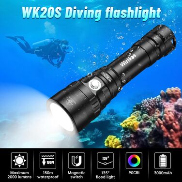 Ліхтар під водою Wurkkos 1950 Lumen SST40 LED, глибина до 150м, IPX8, з зарядним пристроєм