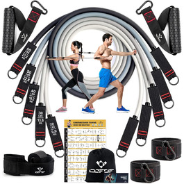 Набір еластичних стрічок для фітнесу Resistance Bands, 5 шт. з великими ручками, фіксатором для дверей та сумкою, для силових тренувань та пілатесу (200lbs)