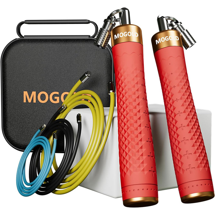 Набір скакалок з обтяженням, 3 PVC-кабелі, 299,7 см, нековзні ручки з швидким закриттям, сумка для перенесення, чорно-червоний/Подорож, однотонний (Getaway Solids)