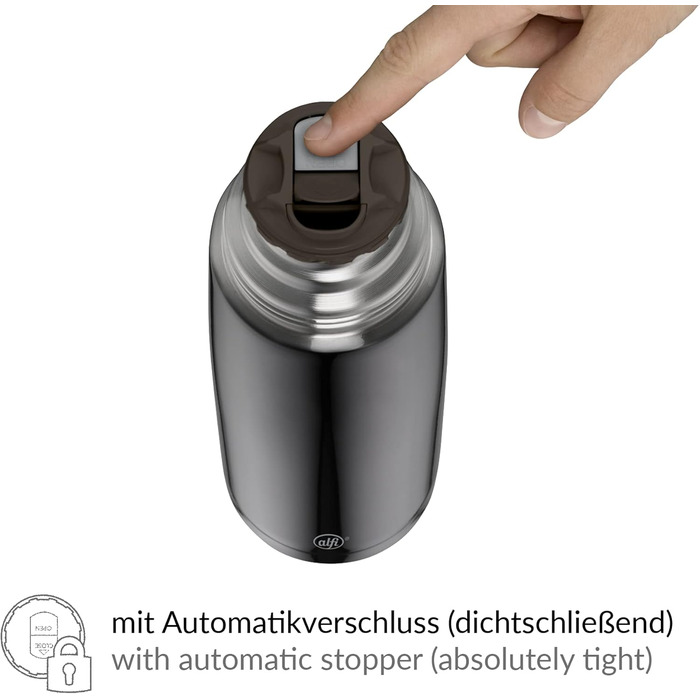 Термос alfi ISOTHERM PERFECT AV 750 мл, нержавіюча сталь, матовий сірий, з чашкою, автоматичний клапан, герметичний, тримає тепло 12 годин, без BPA, без відбитків пальців