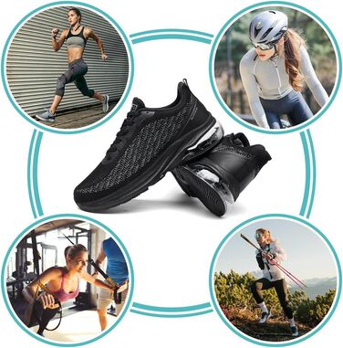 Кросівки для чоловіків та жінок: спортивні, легкі, з повітряною подушкою, для бігу та фітнесу, дихаючі, розмір 36-47 EU (37 EU, чорний)