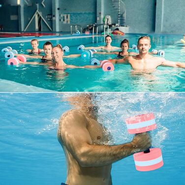 Набір з 2 аква-гантелі для фітнесу у воді, піна, знімні ручки, для чоловіків та жінок (Рожевий)