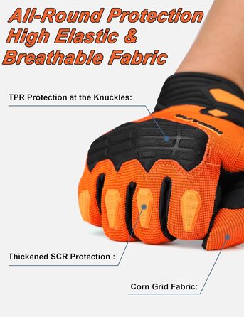 Велосипедні рукавички KUTOOK MTB для чоловіків та жінок, посилені, з підкладкою 5 мм, захист TPR SCR, сенсорний екран, дихаючі, зелені (XXL, помаранчевий)
