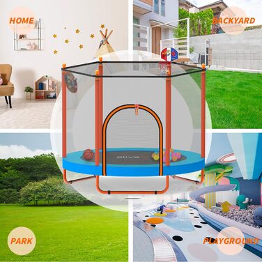 Міні-батут Ativafit 152,4 см для дому та вулиці, 1,5 м, з сіткою безпеки, баскетбольним кільцем, дартс та м'ячиками. Підходить для дітей 1-8 років