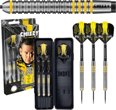 Дротики Harrows Dave Chisnall Chizzy 80% вольфрамові з сталевим вістрям 21г, 22г, 23г, 24г, з чорними Supergrip Midi хвостовиками, Prime оперенням і кейсом для транспортування