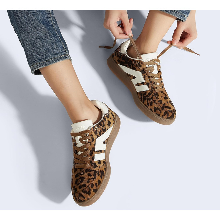 Кросівки жіночі LUCKY STEP класичні ретро, шкіра, для тенісу та скейтбордингу, з гумовою підошвою, Leopard (42 EU)