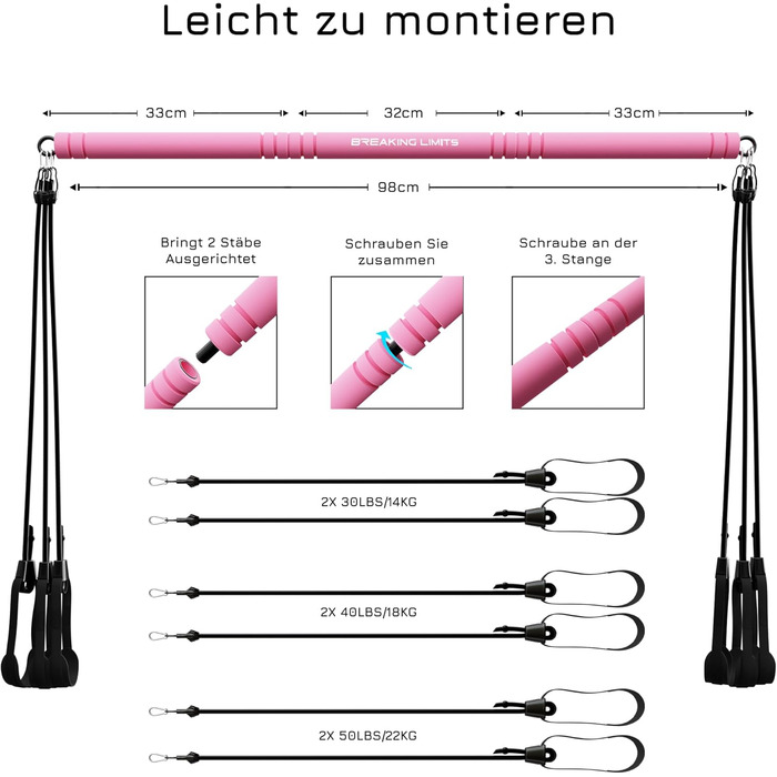 Набір для пілатесу Breaking Limits: регульована стійка + 6 еластичних стрічок для фітнесу вдома. Сталь, піна, нековзний ремінь