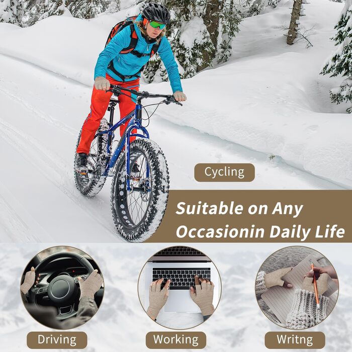 Рукавички без пальців SUTIYO для чоловіків та жінок, кашемірове в'язання, теплі, для водіння, їзди на велосипеді, спорту (бежеві)