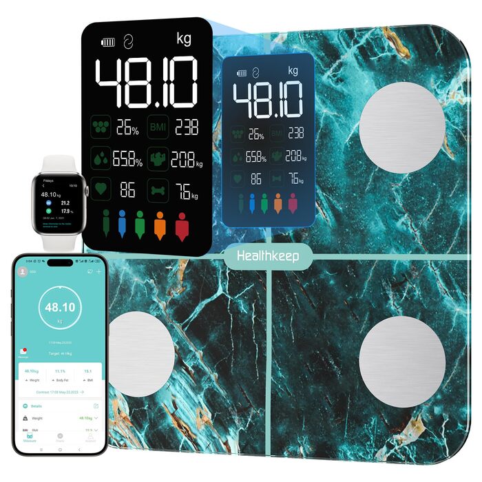 Ваги підлогові з аналізатором складу тіла (жир, м'язи) Smart Waage, мармурово-зелені 280