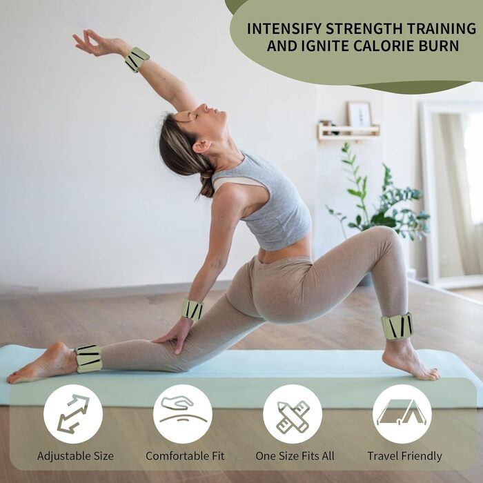 Ваги для зап'ястя та щиколоток FENIXFIT для жінок. Набір 2 шт. для силових тренувань, бігу, йоги, пілатесу (зелені)