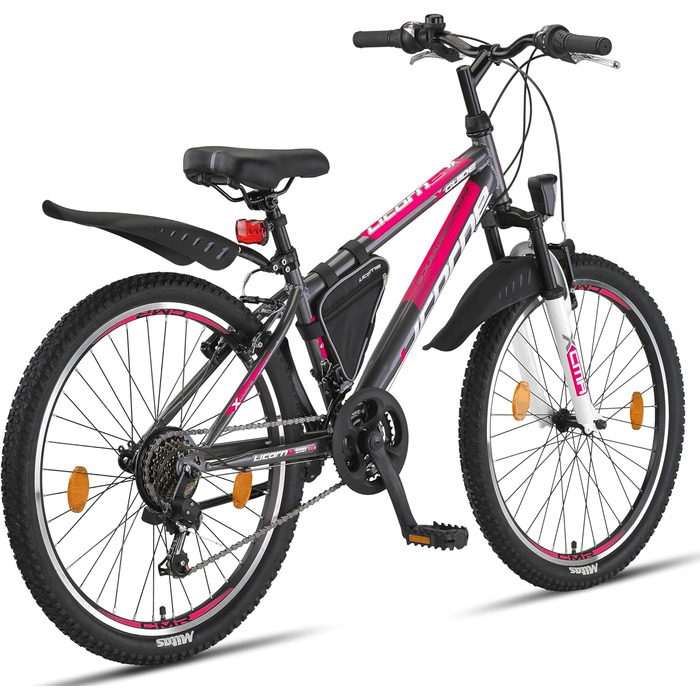 Гірський велосипед Licorne Bike Guide Premium 24 дюйми, 21 швидкість, для дівчат, хлопців, чоловіків та жінок, антрацит