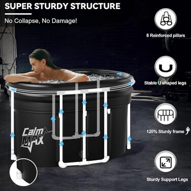 CalmMax XL 478L Овальна Ейсбад з Надувним Підголовником та Кришкою - Складна Ванна для Дорослих, 100 см, Ізольована Ейс-Тоне для Внутрішнього та Зовнішнього Використання, Кріотерапія для Спортсменів IB04