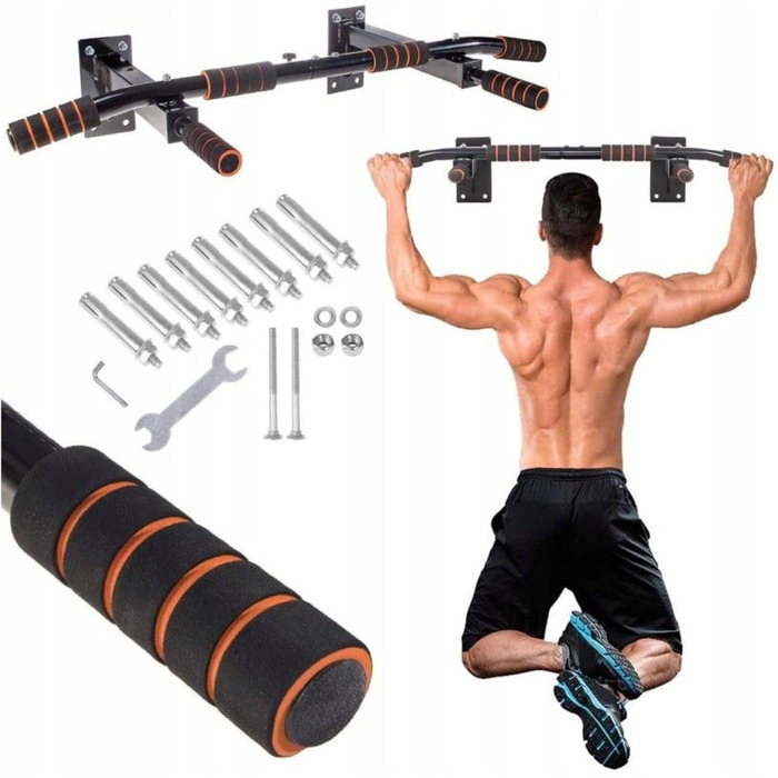 Климмер на стіну ASATO® 4-в-1 – до 200 кг, турнік з дип-станцією, сталь, 95 см, для дому