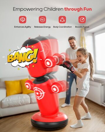 Дитячий боксерський мішок QPAU 360° з мішенями, 64 дюйми, для дітей 6-14 років, з рукавичками та насосом