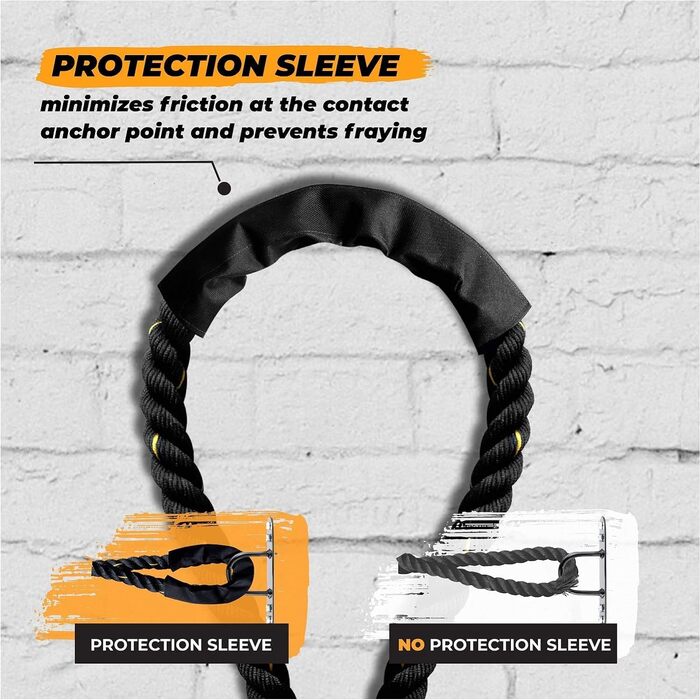 Битва-канат Yes4All - тренувальне канат для фітнесу, 9м/12м/15м, діаметр 38мм/50мм, з металевими анкерами та ременями