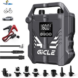 Електричний насос GICLE 60PSI для SUP, SUP-дошок, надувних човнів, велосипедів та наметів. Двоступеневий, швидка підкачка 12V