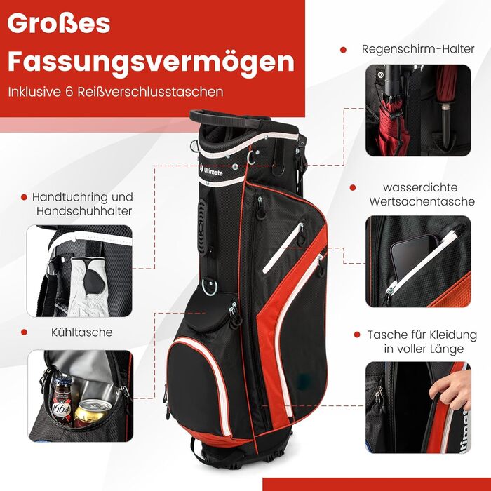 Сумка для гольфу COSTWAY, 6/8/14 відділень, сумка-стійка, сумка для гольф-тролея, легка переносна сумка для чоловіків та жінок (червона)