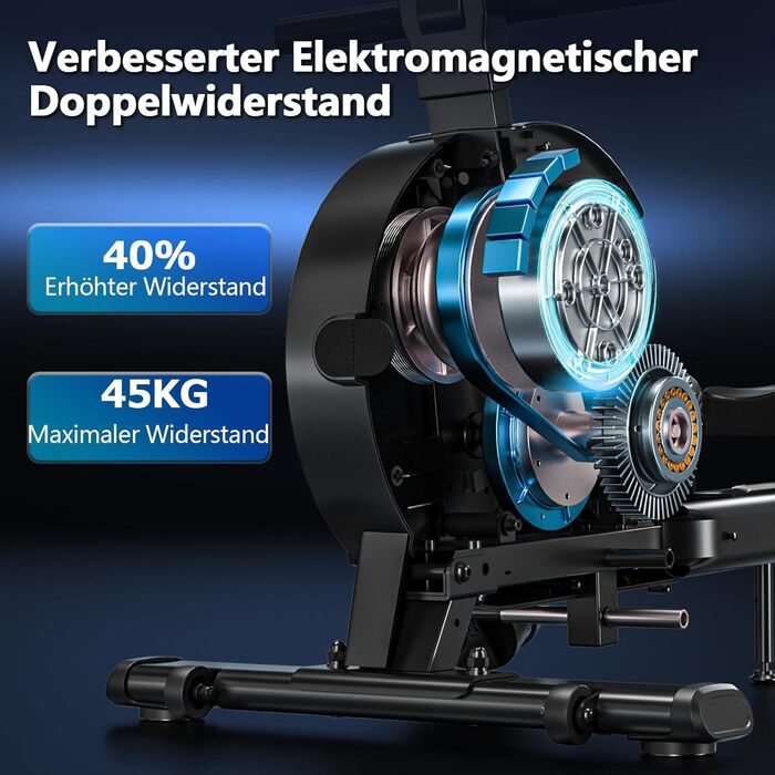 Гребний тренажер DMASUN для дому, [Нова модель 2026] з магнітною системою, покращені рейки подвійного ходу, тиха робота, 16/32 рівні опору, LCD-дисплей, до 160 кг, чорний