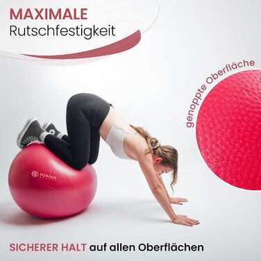 Гімнастичний м'яч KIANA SPORTS® для фітнесу та офісу - 4 розміри, з неслизькою поверхнею, з насосом та планом тренувань, XL (для зросту від 180 см), Бордовий
