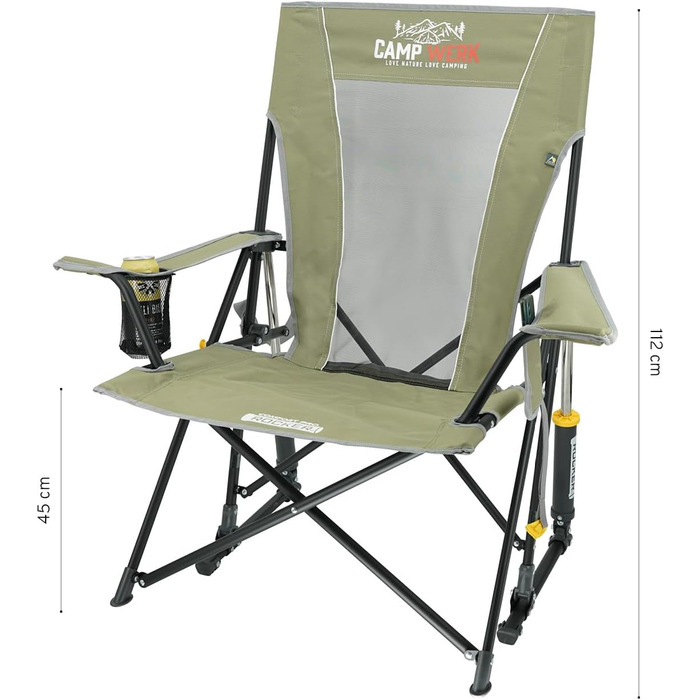 Крісло для кемпінгу CAMPWERK зі спинкою, розкладне, з підстаканником, легке в збиранні, преміум-якість