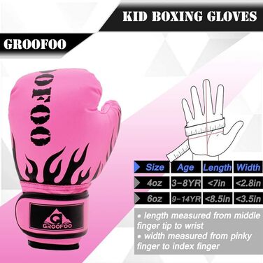 Дитячі боксерські рукавички GROOFOO для дітей 3-14 років, 4oz/6oz, для тренувань, спарингу, MMA, Муай Тай, кікбоксингу та бойових мистецтв (Рожеві)