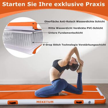 Мат для гімнастики MEKETUM Air Turn Track: 2м, 3м, 4м, 5м, 10/20см, товщина 10см. Антиковзка спортивна килимок для дому, тренувань, йоги, фітнесу. Зелений, помаранчевий