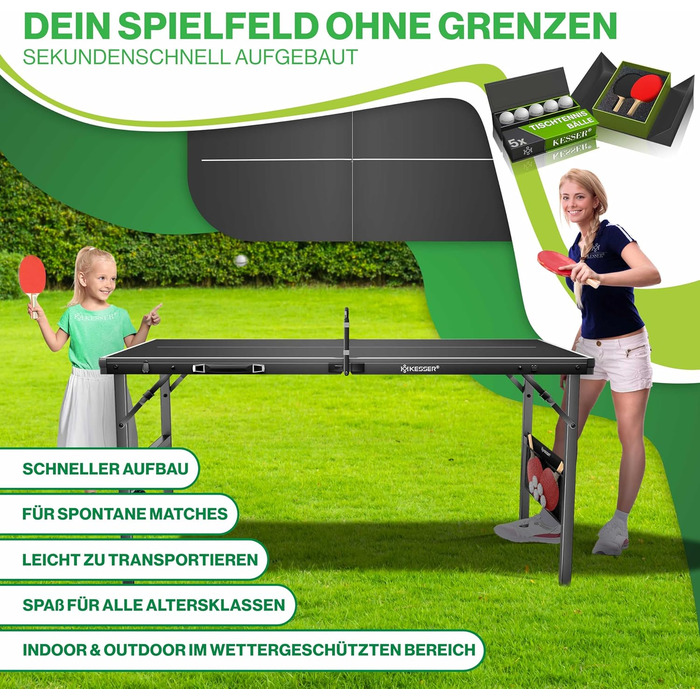 Набір для пінг-понгу KESSER® Mini з ракетками, м'ячами та сіткою | Розкладний стіл для гри в настільний теніс | Ігровий набір для дітей та дорослих | 153 x 76,5 см