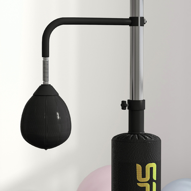 Стенд для боксу SPORTNOW Boxstand з двома мішенями Speedballs, поворотна штанга, килимок для ударів, регульована висота, сталь, 107 x 36 x 140-205 см, чорний