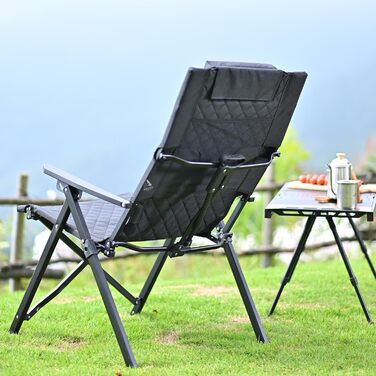 Крісло для кемпінгу складне, з високою спинкою, регульована спинка в 4 положеннях, до 150 кг, для саду, риболовлі, відпочинку на природі (зелене)