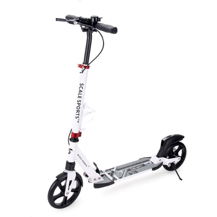 Самокат двоколісний складний Kickscooter для дітей 8-12 років, підлітків та дорослих, регульований кермо, колеса PU 200 мм, дискове та ножне гальмо, білий/чорний